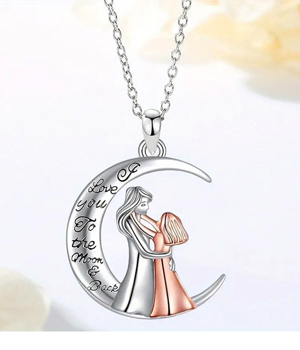 MOTHER AND DAUGHTER THEME MOON NECKLACE