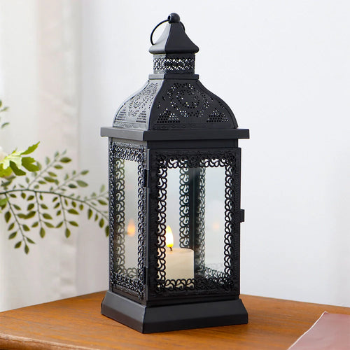 13''H Rustic Metal Candle Lantern(Black)