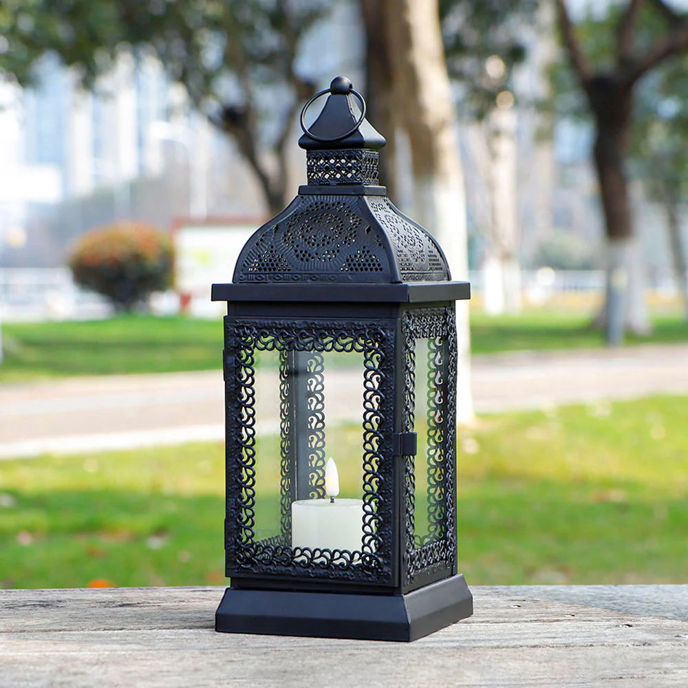 13''H Rustic Metal Candle Lantern(Black)