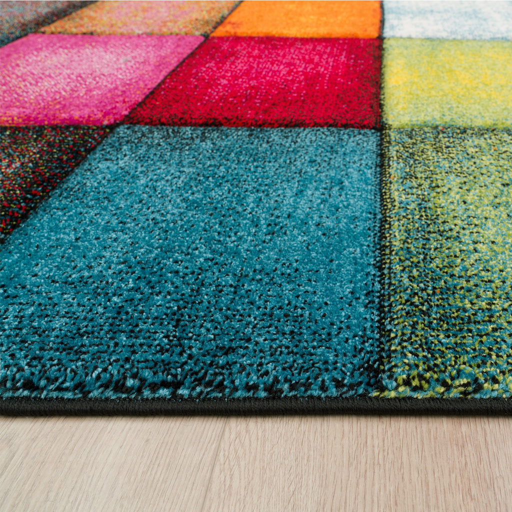 Colorful Area Rug Smaragd With Geometric Squares - Multicolor