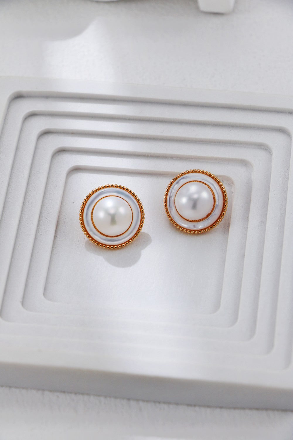 Vintage Gold Pearl and Mother-of-Pearl Stud