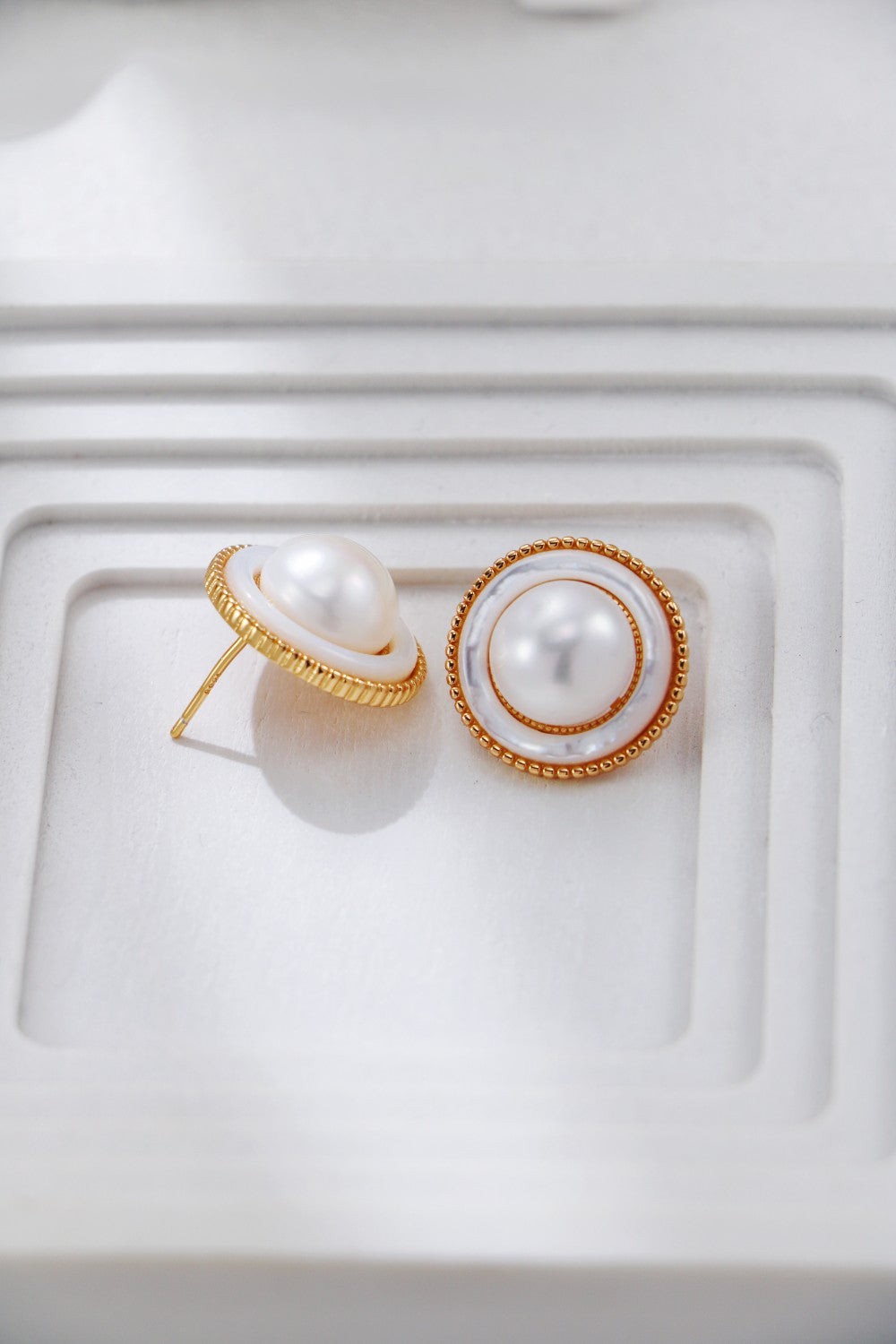 Vintage Gold Pearl and Mother-of-Pearl Stud