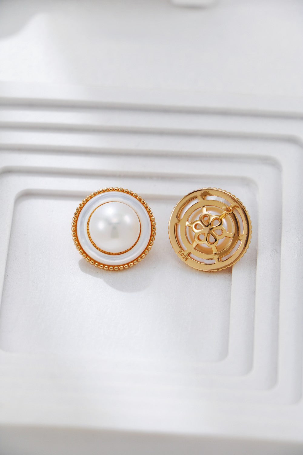 Vintage Gold Pearl and Mother-of-Pearl Stud