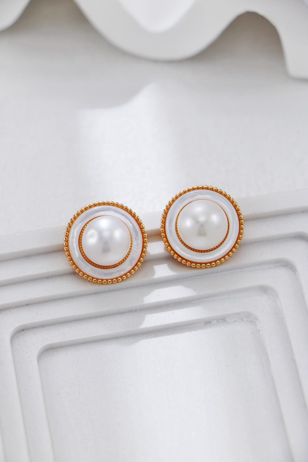 Vintage Gold Pearl and Mother-of-Pearl Stud