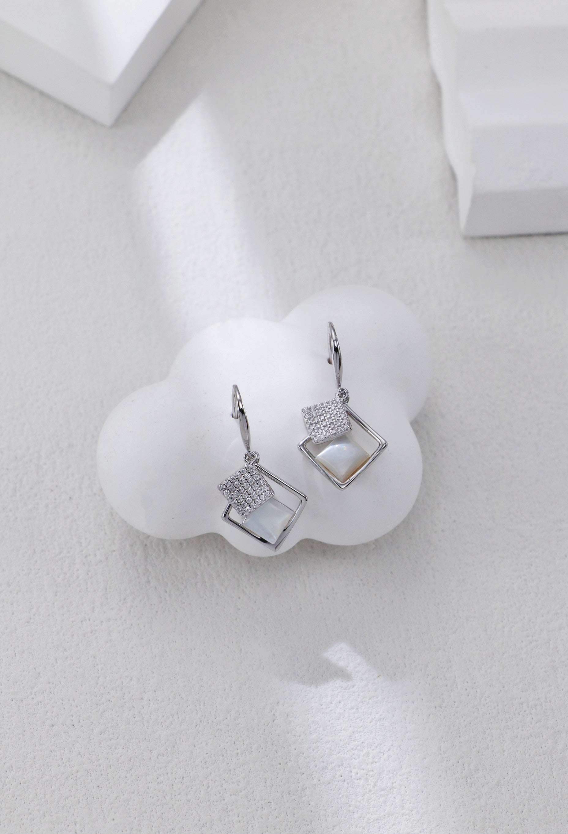 White Mother-of-Pearl and Zirconia Earrings