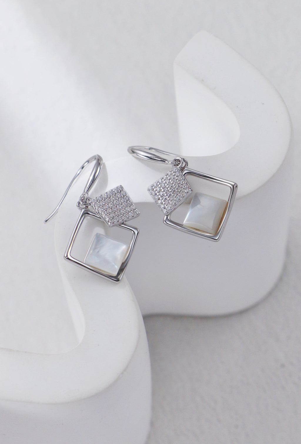 White Mother-of-Pearl and Zirconia Earrings