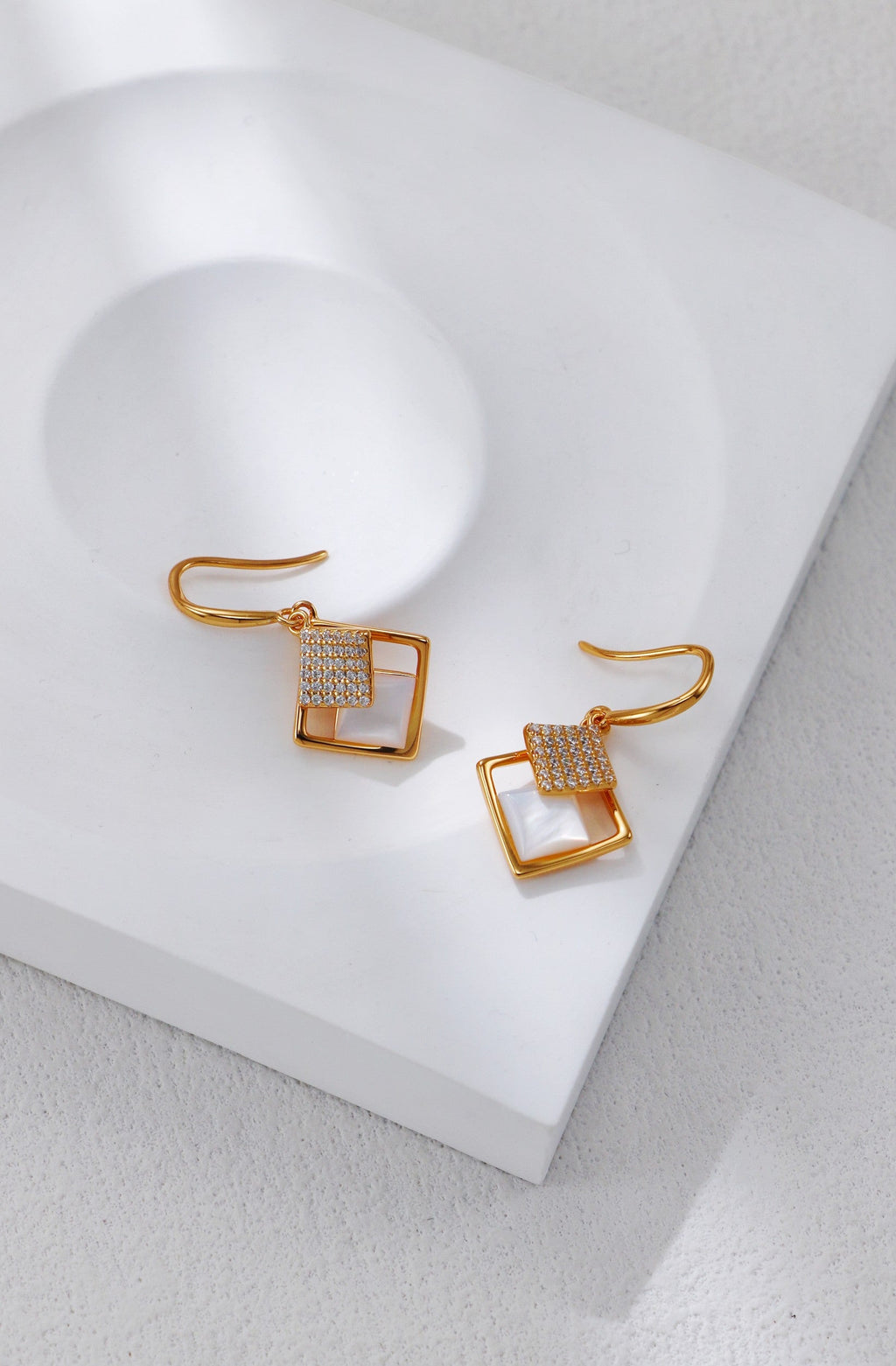 White Mother-of-Pearl and Zirconia Earrings