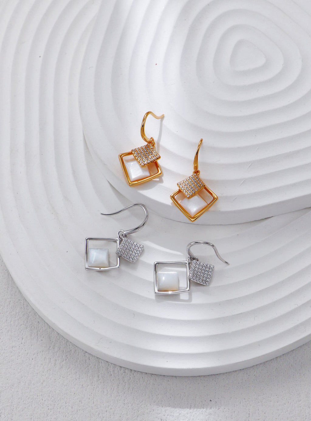 White Mother-of-Pearl and Zirconia Earrings