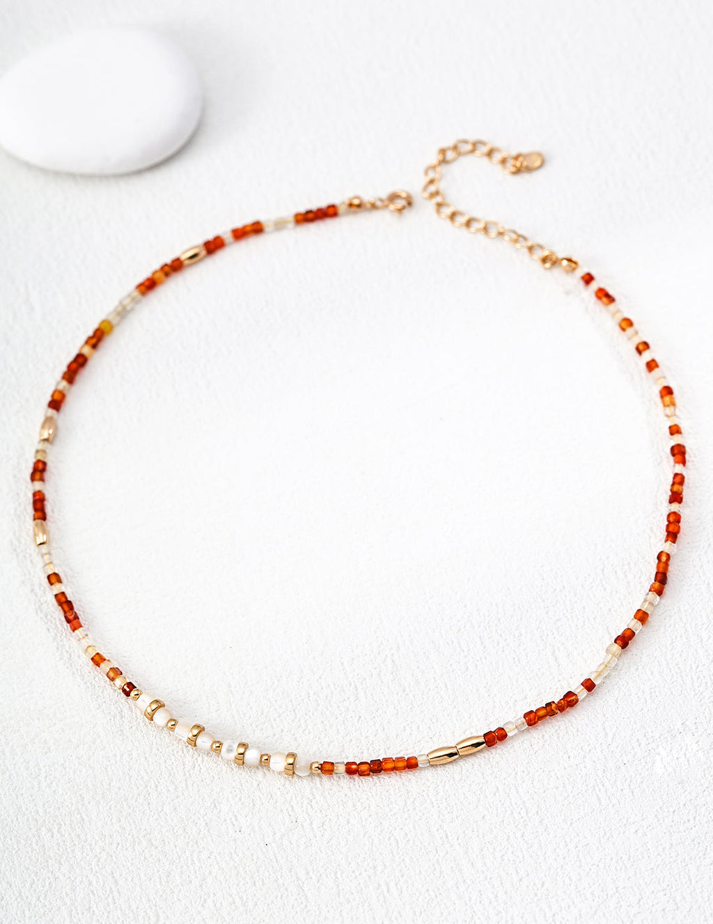 Red Agate and White Mother-of-Pearl Necklace
