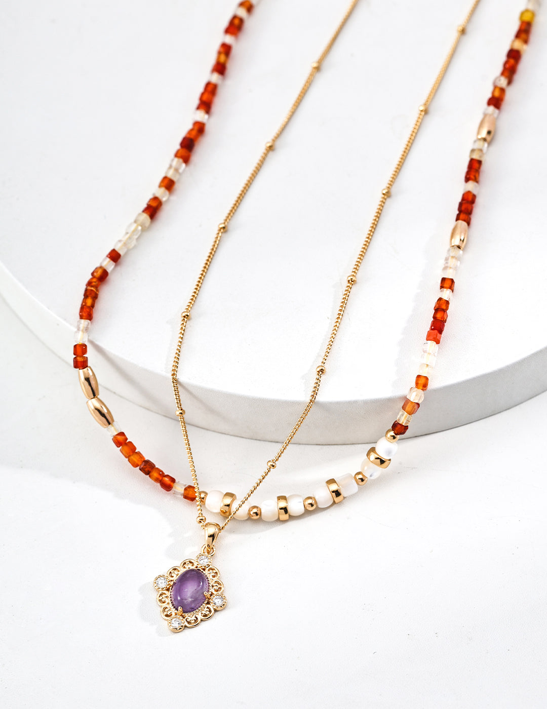 Red Agate and White Mother-of-Pearl Necklace