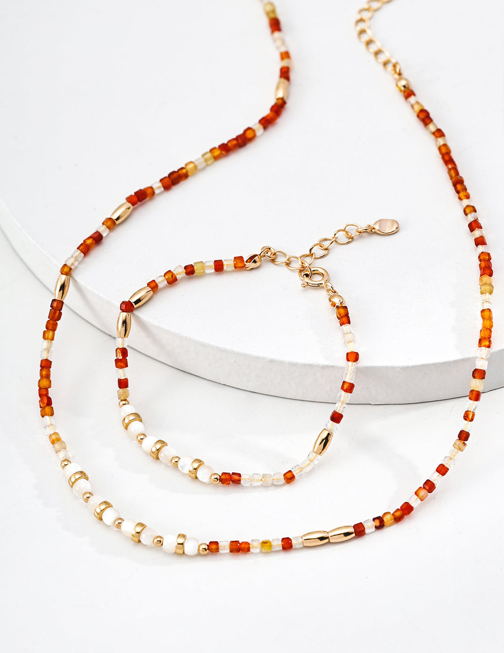 Red Agate and White Mother-of-Pearl Bracelet